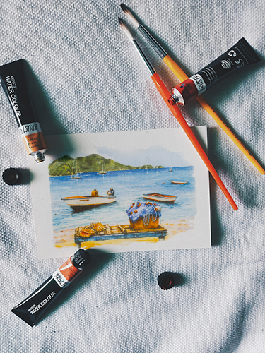 Aquarelle - Retour de pêche