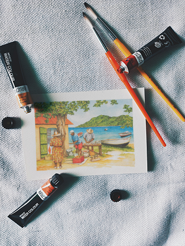 Aquarelle - Fish market