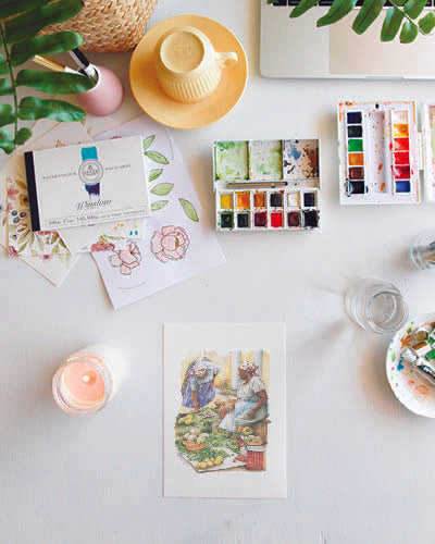 Aquarelle - marché aux légumes