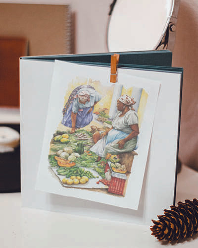 Aquarelle - marché aux légumes