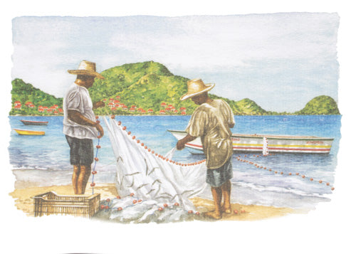 Aquarelle - filet de pêche