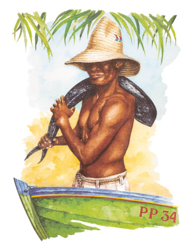 Aquarelle - Pêcheur à la daurade