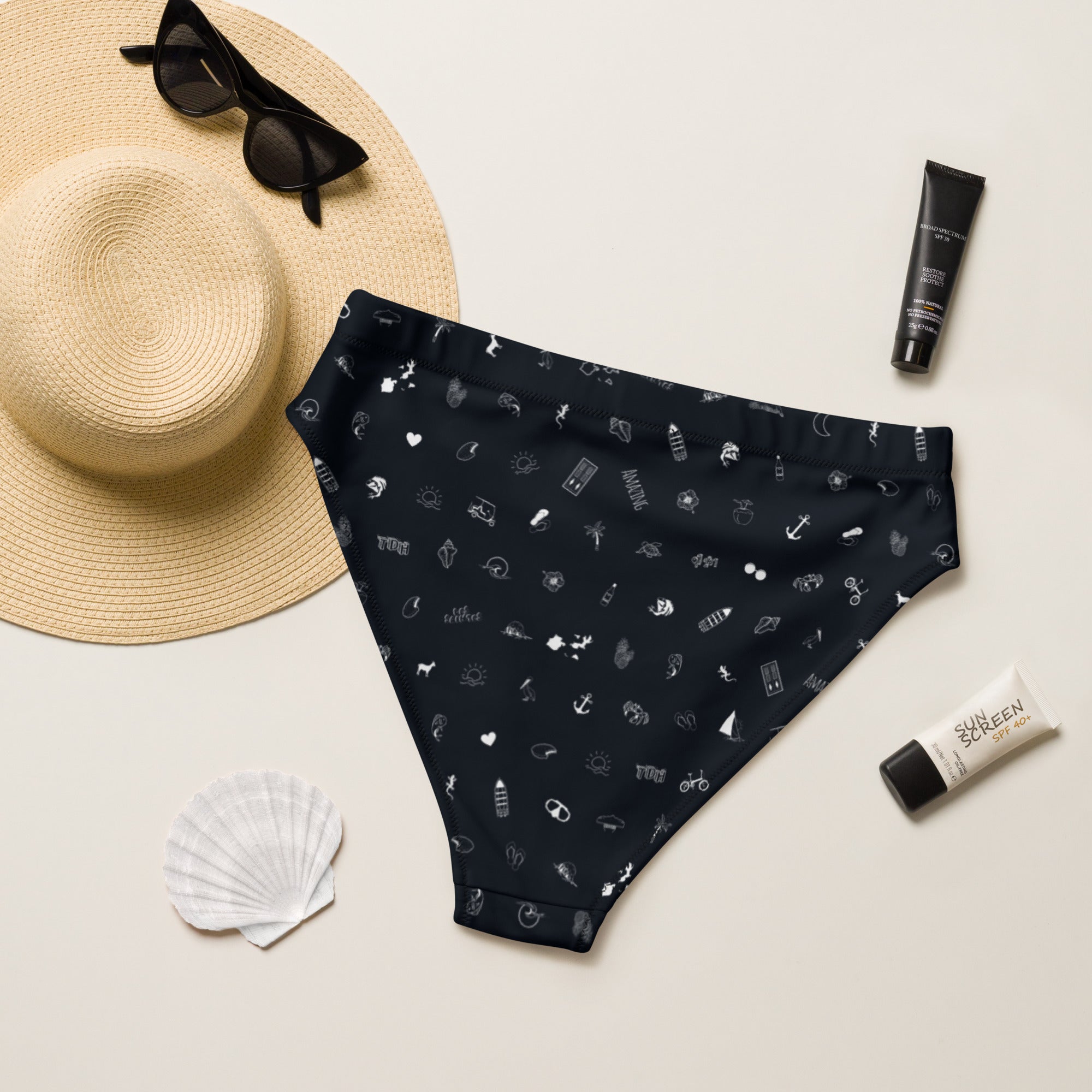 Bas de maillot de bain éco-responsable taille haute all over