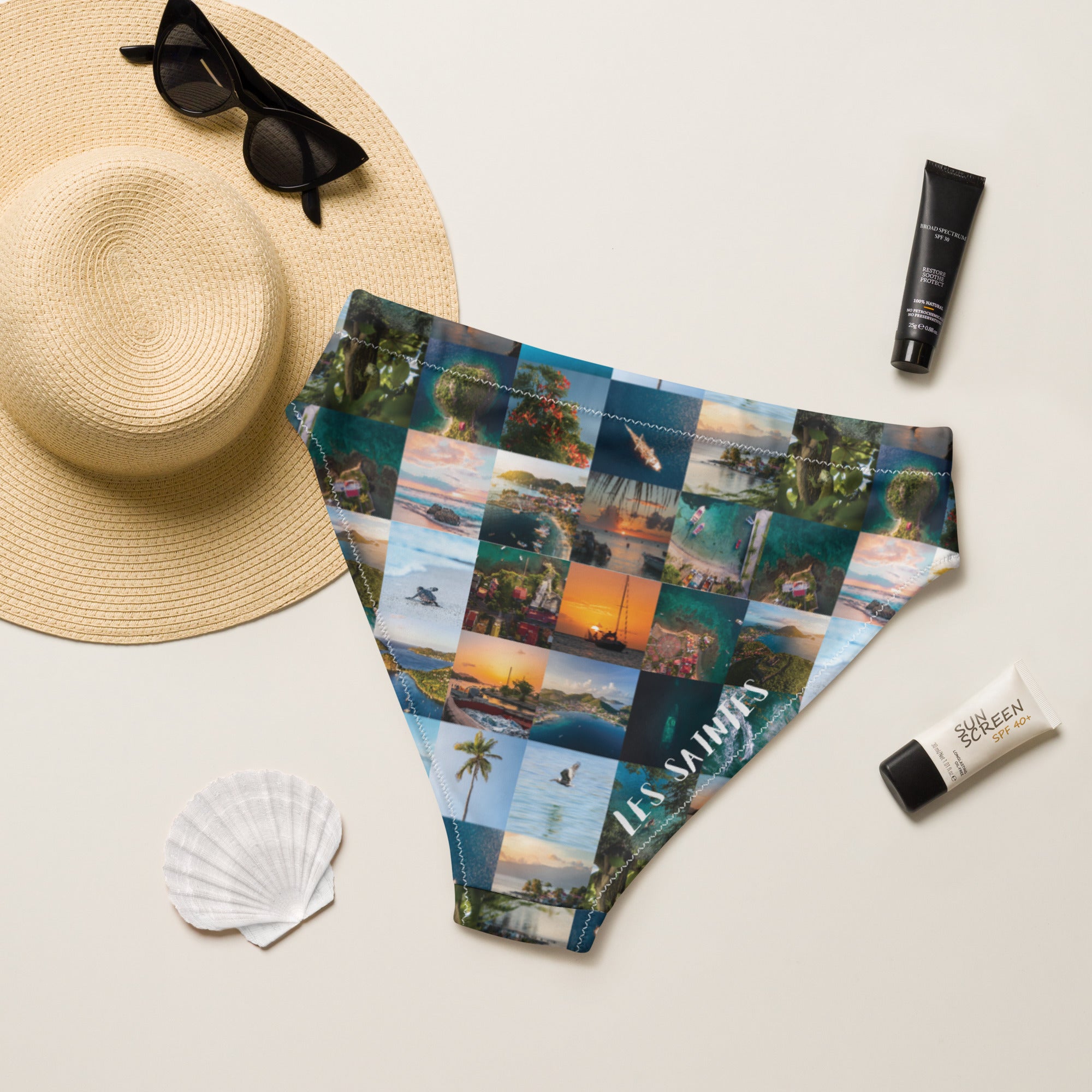Bas de maillot de bain éco-responsable taille haute all over