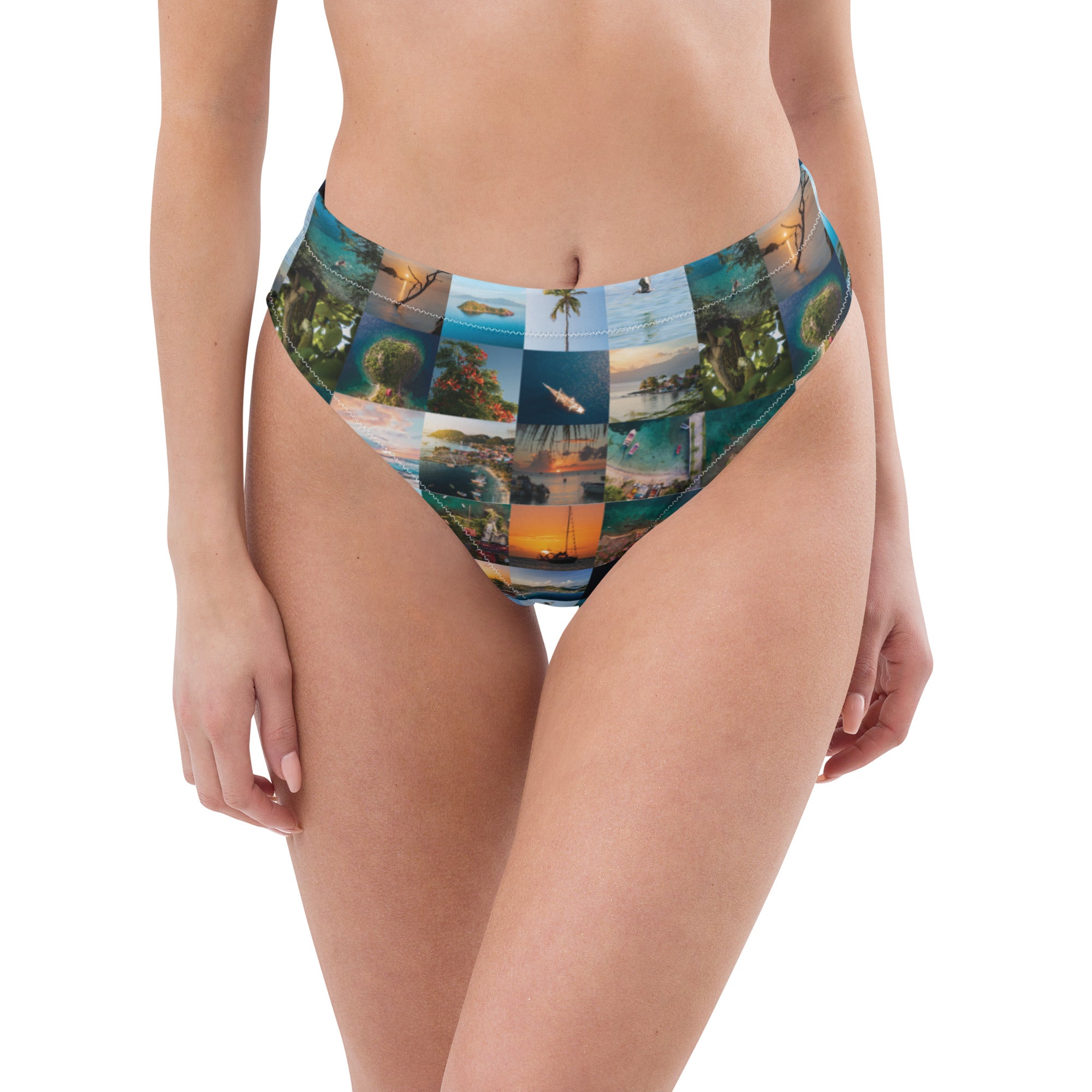 Bas de maillot de bain éco-responsable taille haute all over