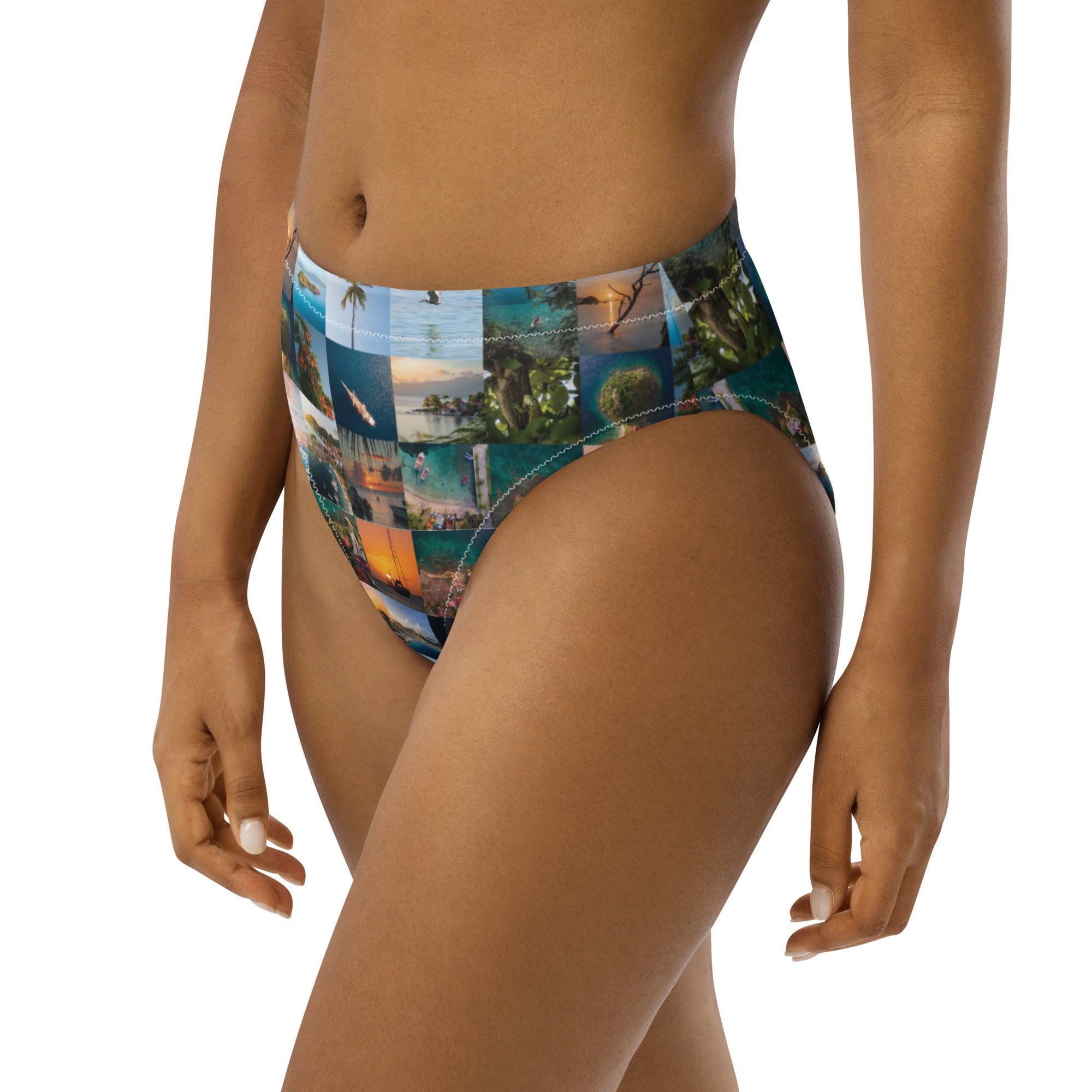 Bas de maillot de bain éco-responsable taille haute all over